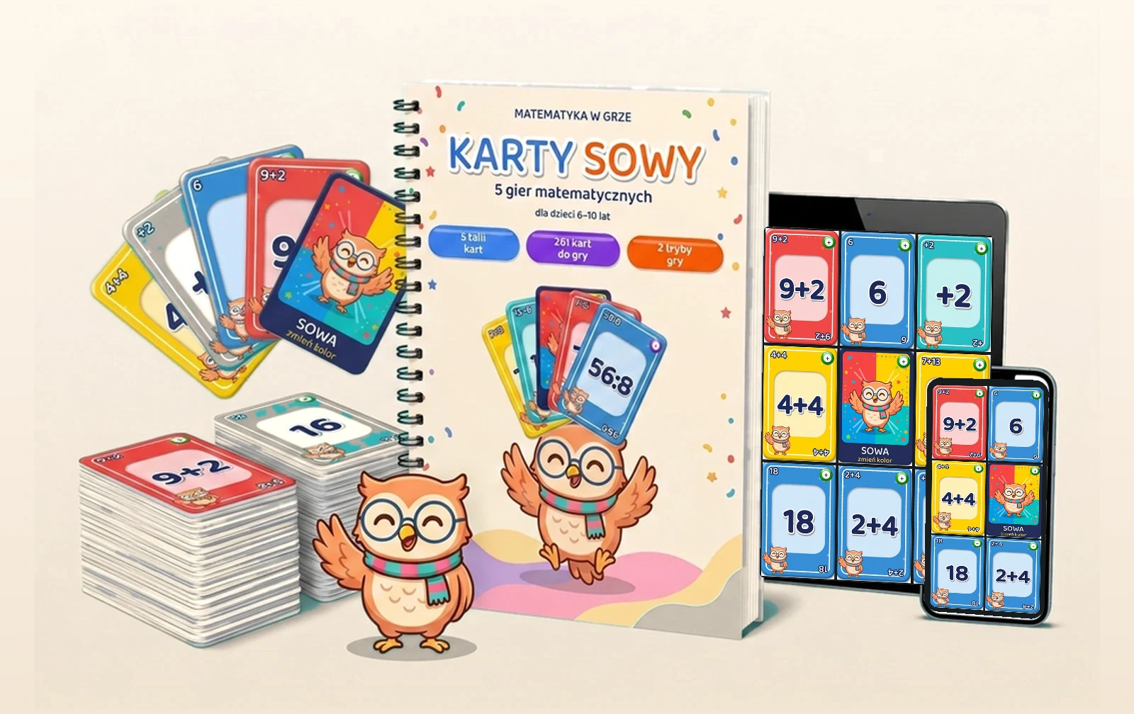 Karty Sovy — balíčky karet, návod, tablet a telefon